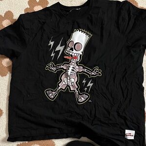 Black Graphic T-Shirt with Skeleton Cartoon